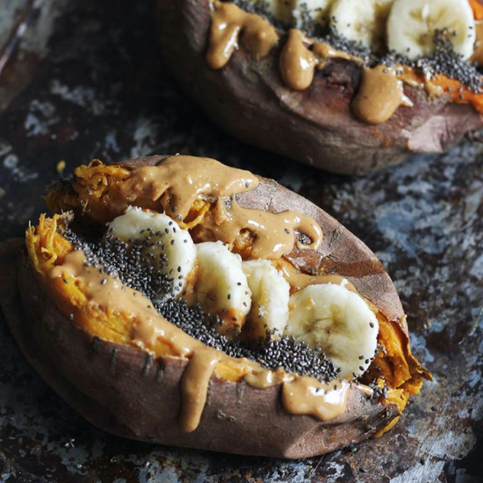 Baked Sweet Potato with Cinnamon Vanilla Nut Butter