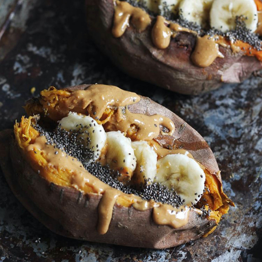 Baked Sweet Potato with Cinnamon Vanilla Nut Butter